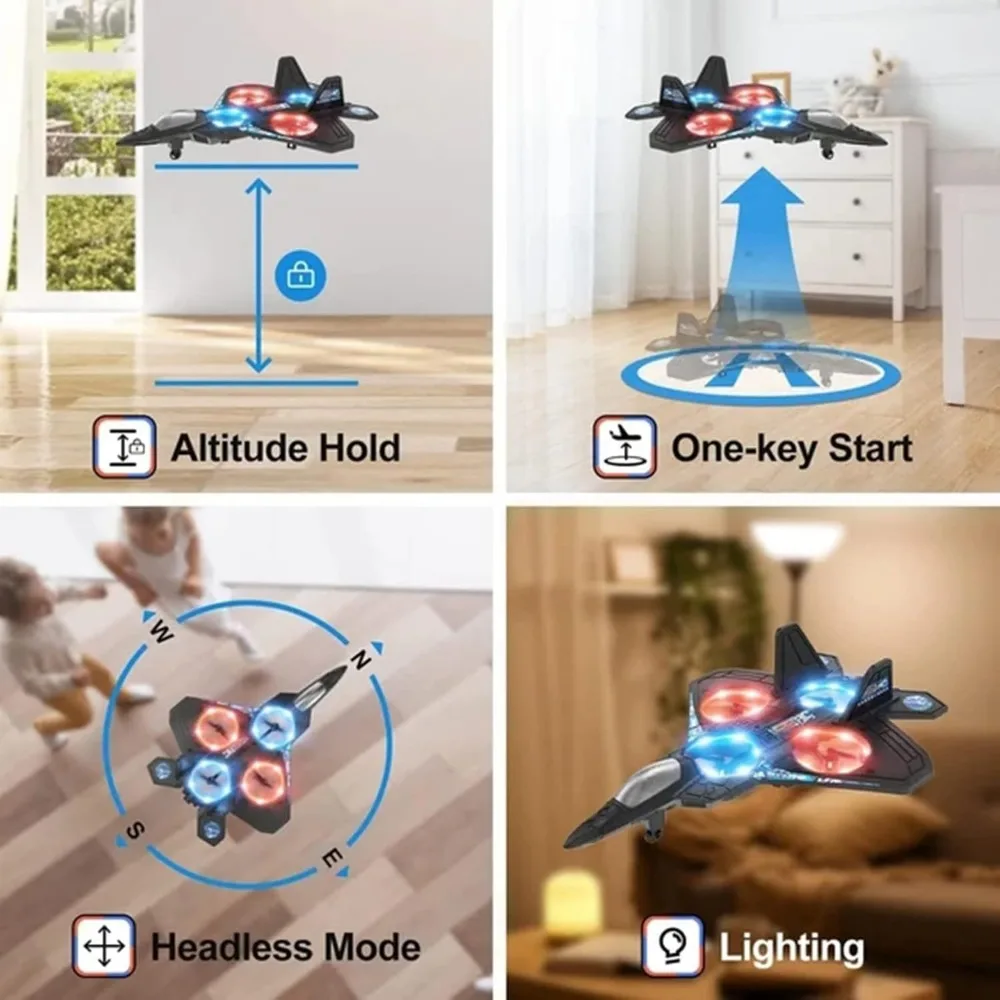Avión RC acrobático Jet Fighter V17 modelo 2025 con conectividad de 2,4 GHz, baterías duales y 360 °   Capacidad de giro