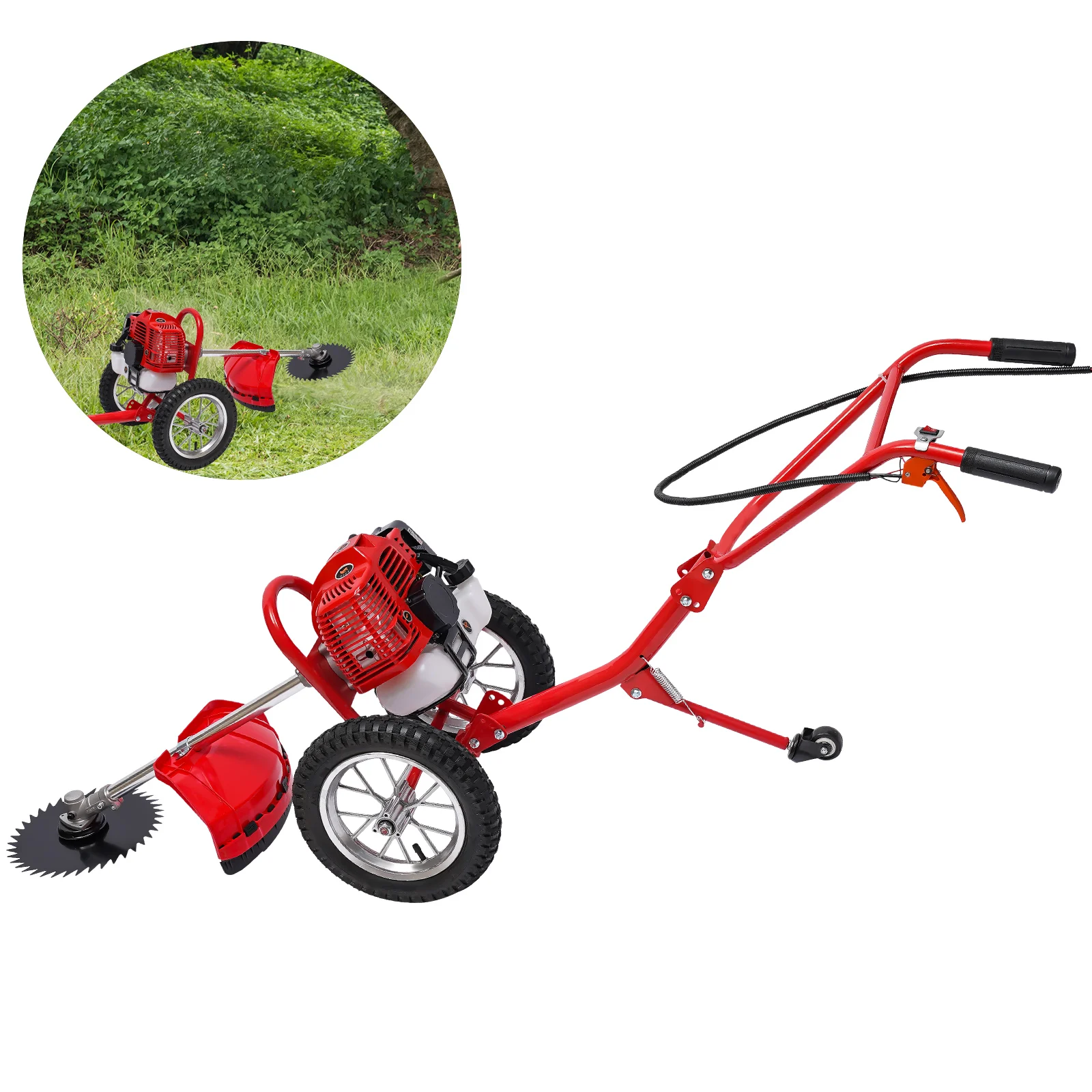 Push Lawn Mower with Adjustable Handle, Titanium Alloy Big Wheels, Foldable Rear Wheel Comfortable Design for Use in Greenhouses