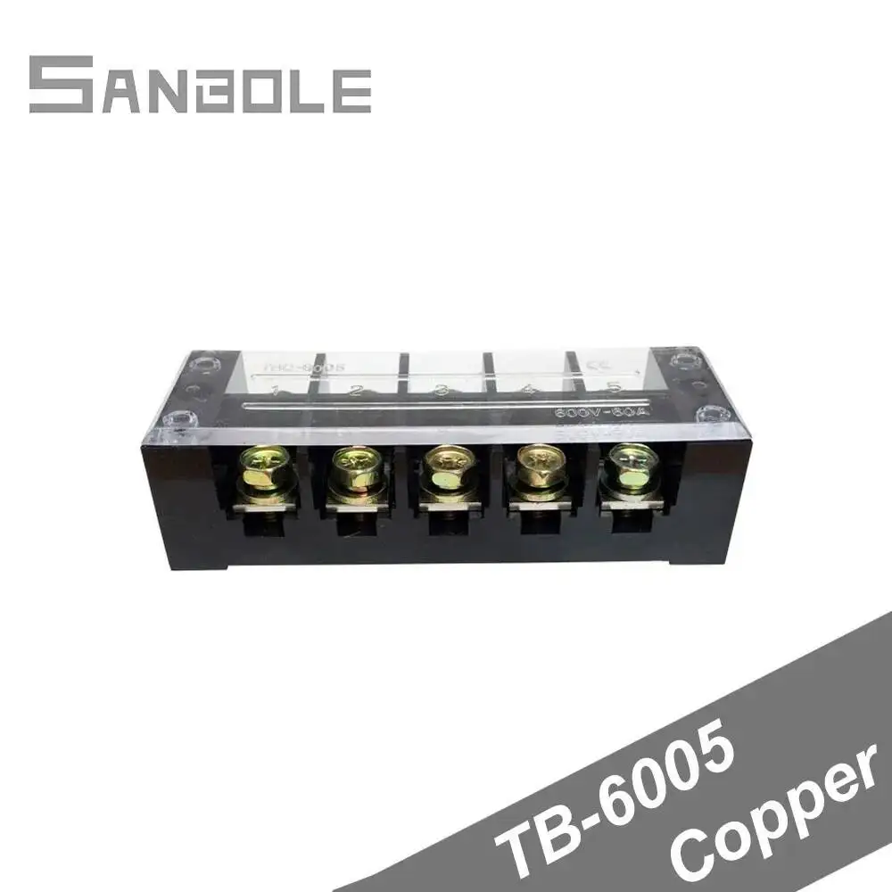

2pcs TB-6005/TBC-605 60A/5P Inflaming Retarding Fixed Type Copper Connection Terminal Block With Screws Plate Row Wire Connector