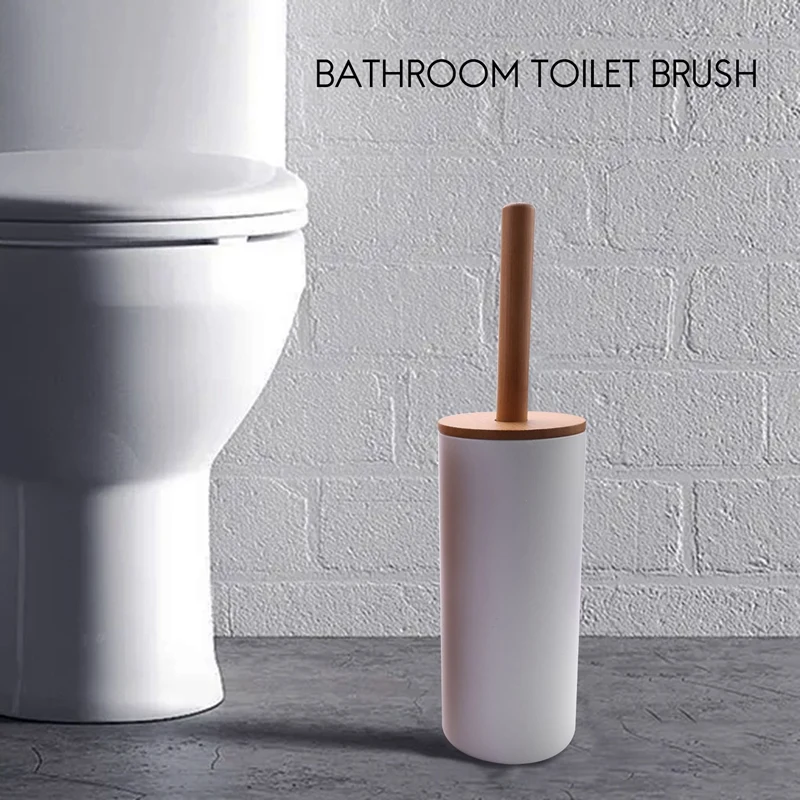 Bamboo Floor-Standing Toilet Brush Set With Base Bathroom Toilet Brush Holder WC Accessories