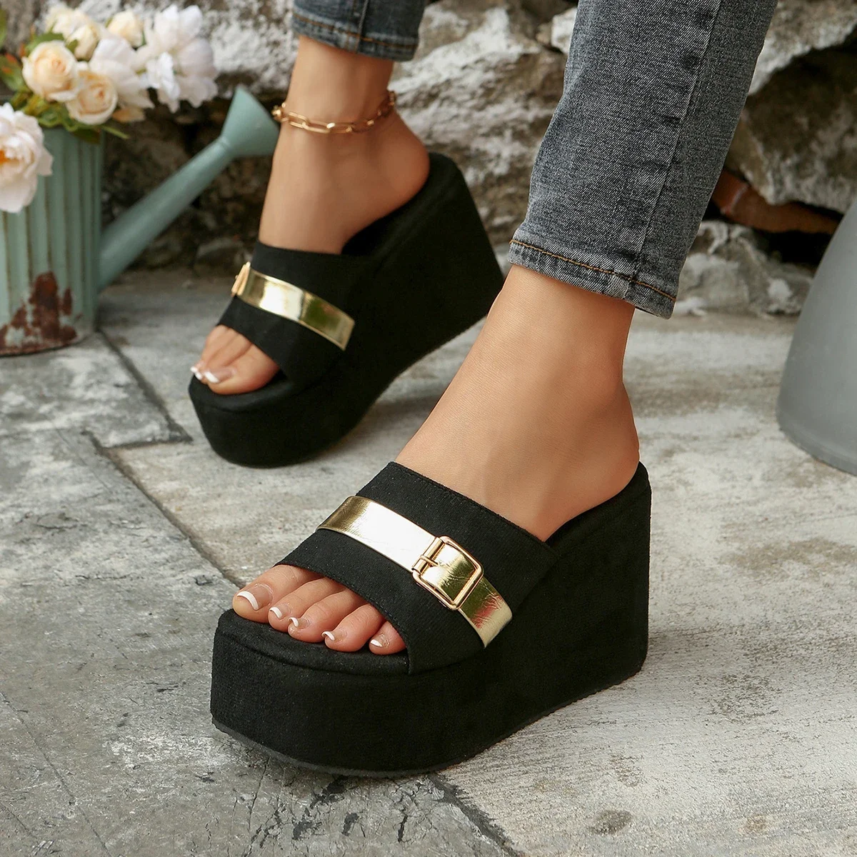 النساء الصنادل الصيف منصة الموضة صندل خشبي في الهواء الطلق الترفيه السفر نعال شاطئ خفيفة الوزن عالية الكعب أحذية النساء #5