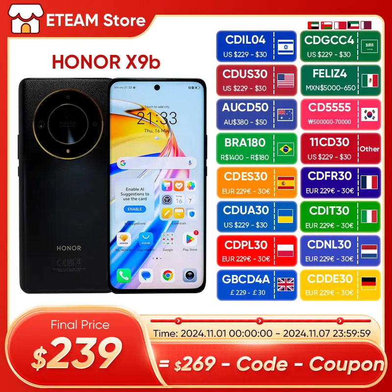 HONOR Magic6 Lite HONOR X9b android smartphone 5G Global Version 6.78