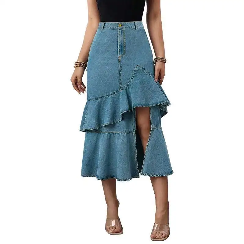 

Plus 218634 Size Women's New Denim Fit Mid Length Skirt