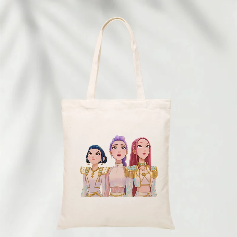 Kawaii K Pop Demon Hunters Anime Canvas Bag Cartoon Cute Daily Commute Funny Women Shopping Handbag Shopper Casual Tote Gifts