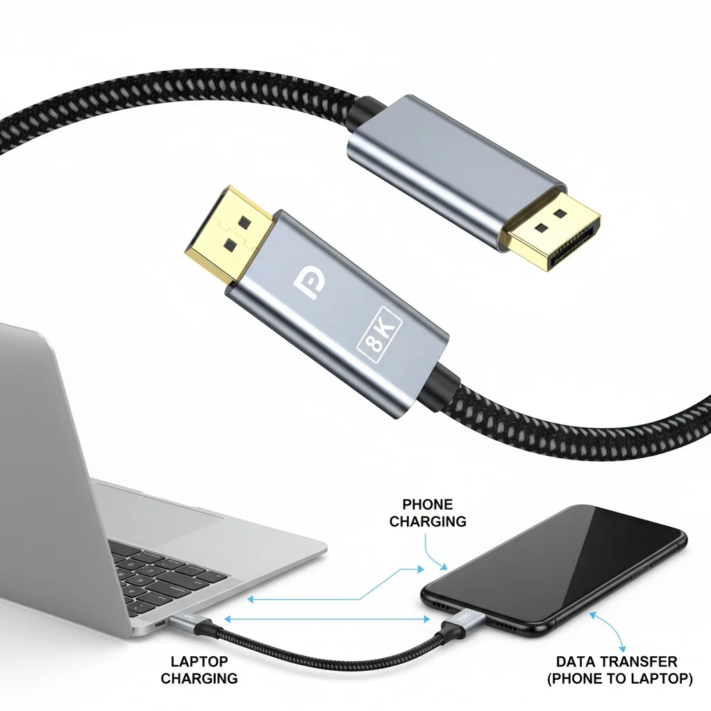 8K@60Hz 2K DisplayPort Cable DP 1.4 Audio Video Connection for PC Laptops TV Projector High-Resolution Displayport