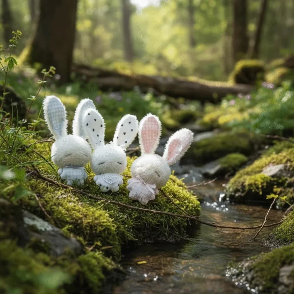 Cute Plush Rabbit Animal Keychain Set Multicolor Bunny Bag Pendant Kawaii Soft Stuffed Toy Backpack Charm Gift For Girls