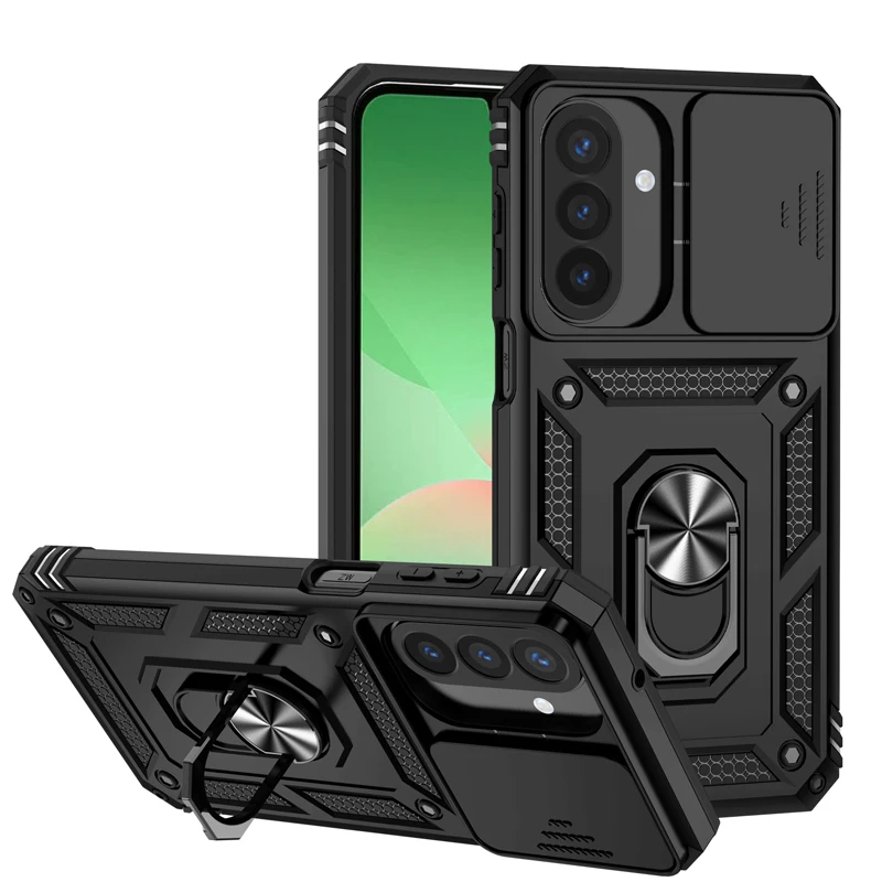 Luxury Armor Case for Samsung Galaxy A57 A56 A37 A36 5G A27 A26 A17 S26Ultra S26FE S26 Ring Holder Slide Lens Stand Phone Cover
