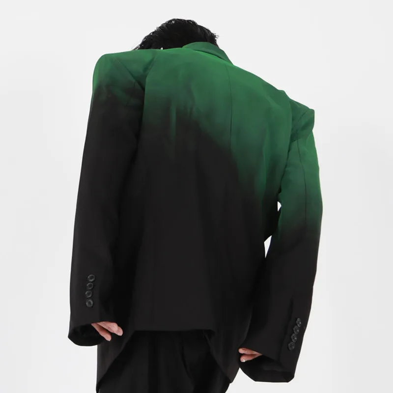 WVGA SPRING Autumn New Men Tide Gradient Padded Shoulder Trendy Blazer Niche Chic Casual Turn-Down Collar Suit Jacket Ins W17552