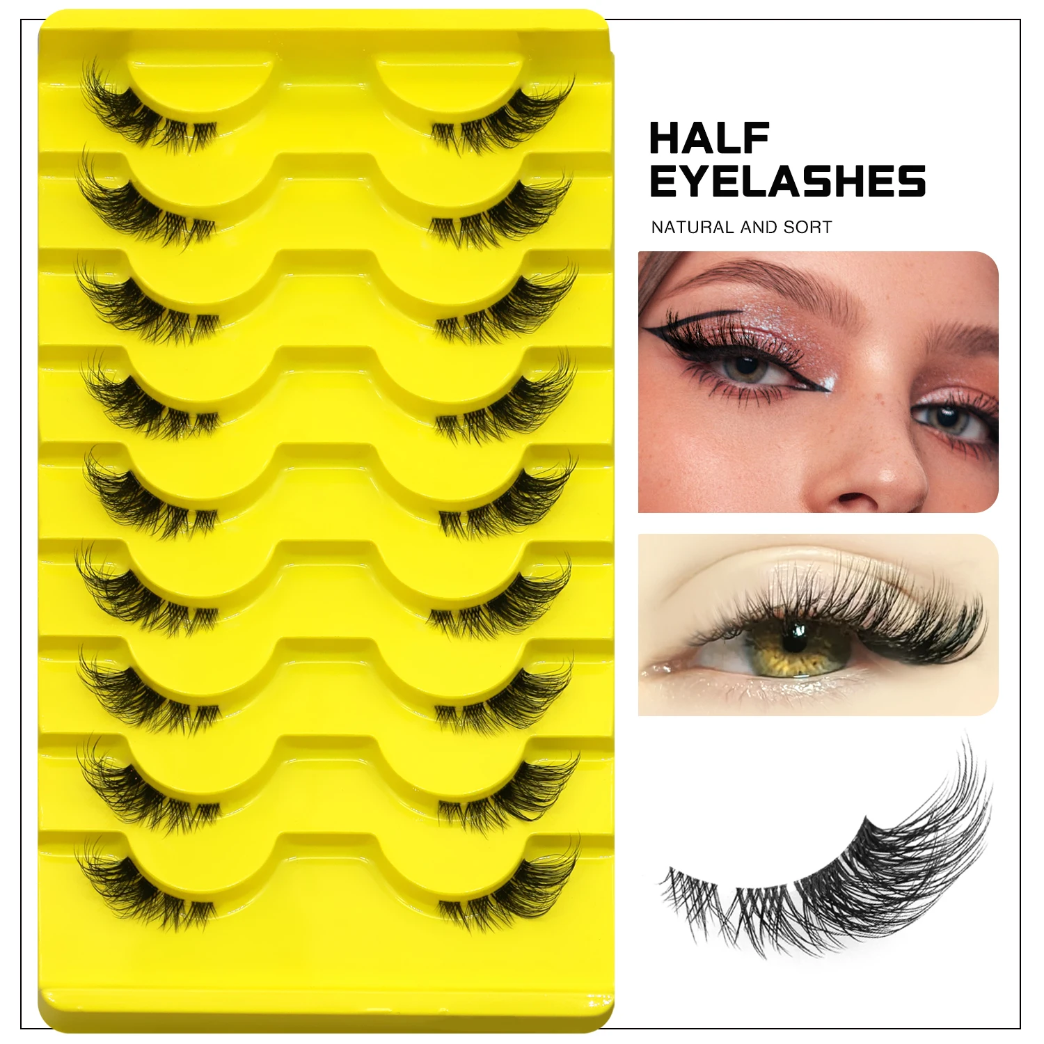 ขนตาปลอม Cat Eye Lashes ธรรมชาติยาวครึ่งตาขนตาสั้น Wispy Clear Band Lashes 3D Faux Mink Lash Multipack
