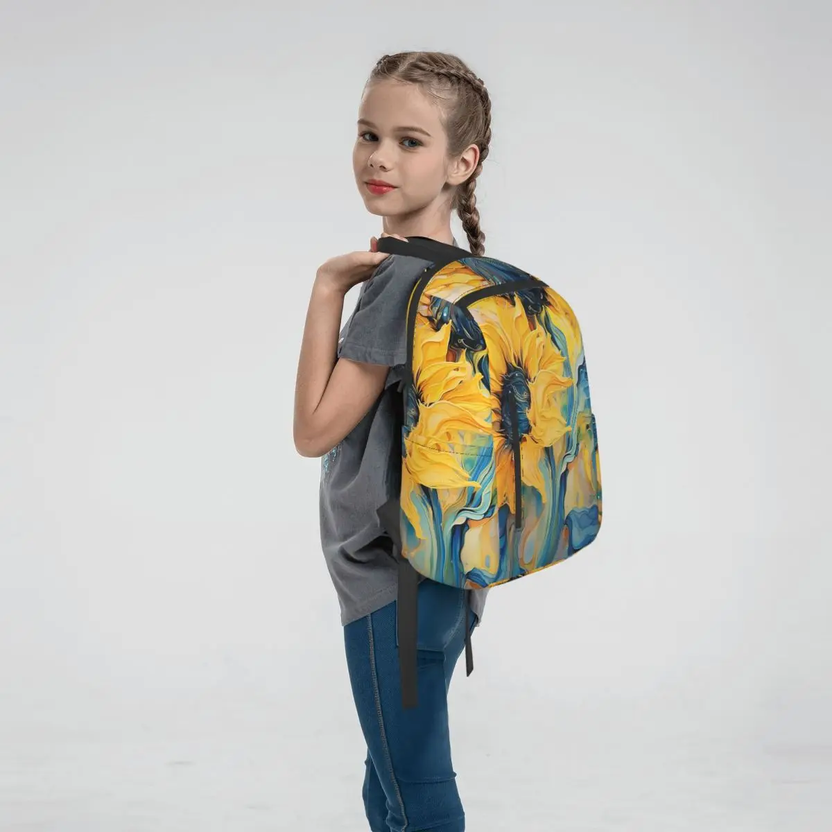 Vibrant Blue And Yellow Sunflower Backpack Daypack Boys Girls BookBag School Bag Shoulder Bags for Men Women
