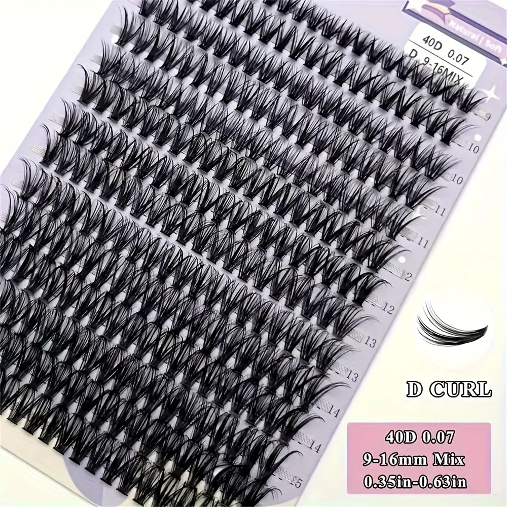 280 Stück Wispy Einzelwimpernverlängerungen – 40D D Curl Cluster Wimpern, 9–16 mm Volumen, hypoallergen, DIY zu Hause – Detail 4
