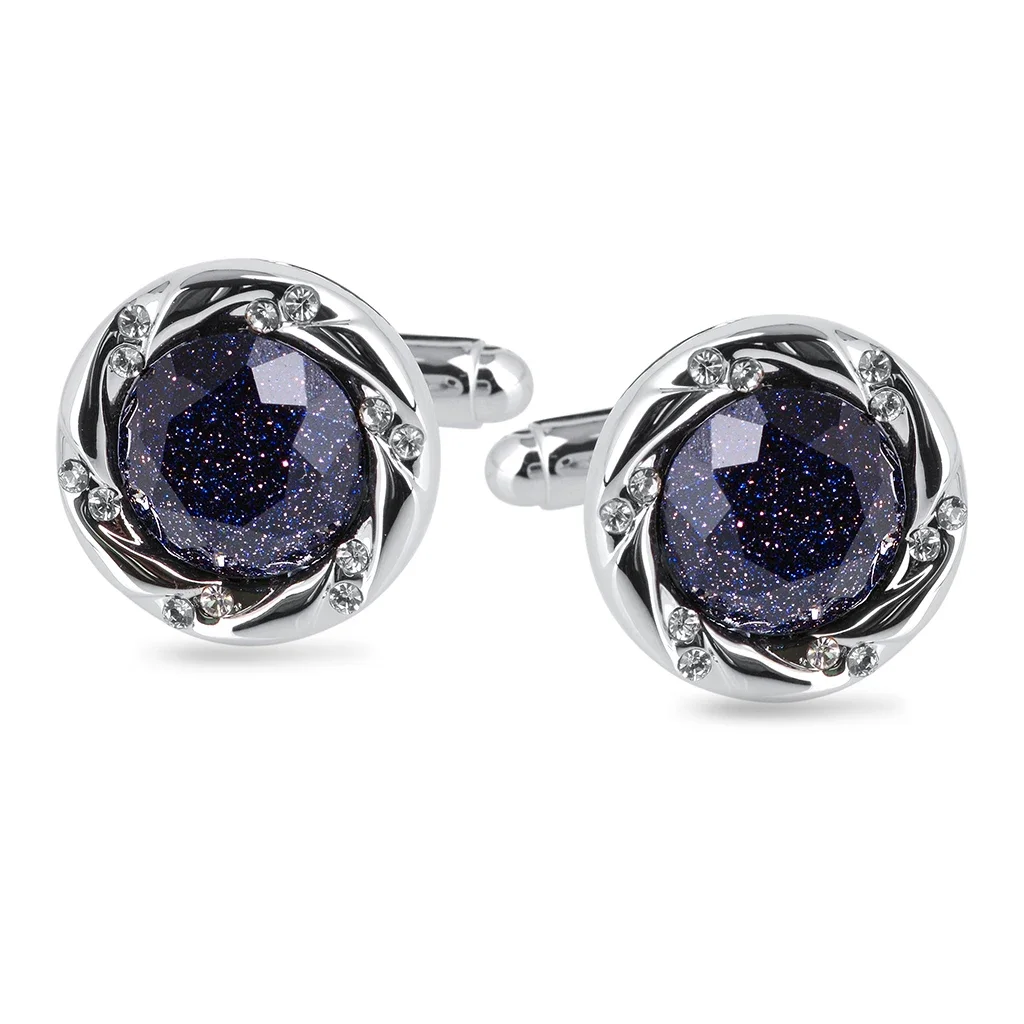 SAVOYSHI Fashion Blue Starry Sky Stone Cufflinks For Mens High Quality Brand Crystals Jewelry Wedding Gift Free Engraving Name
