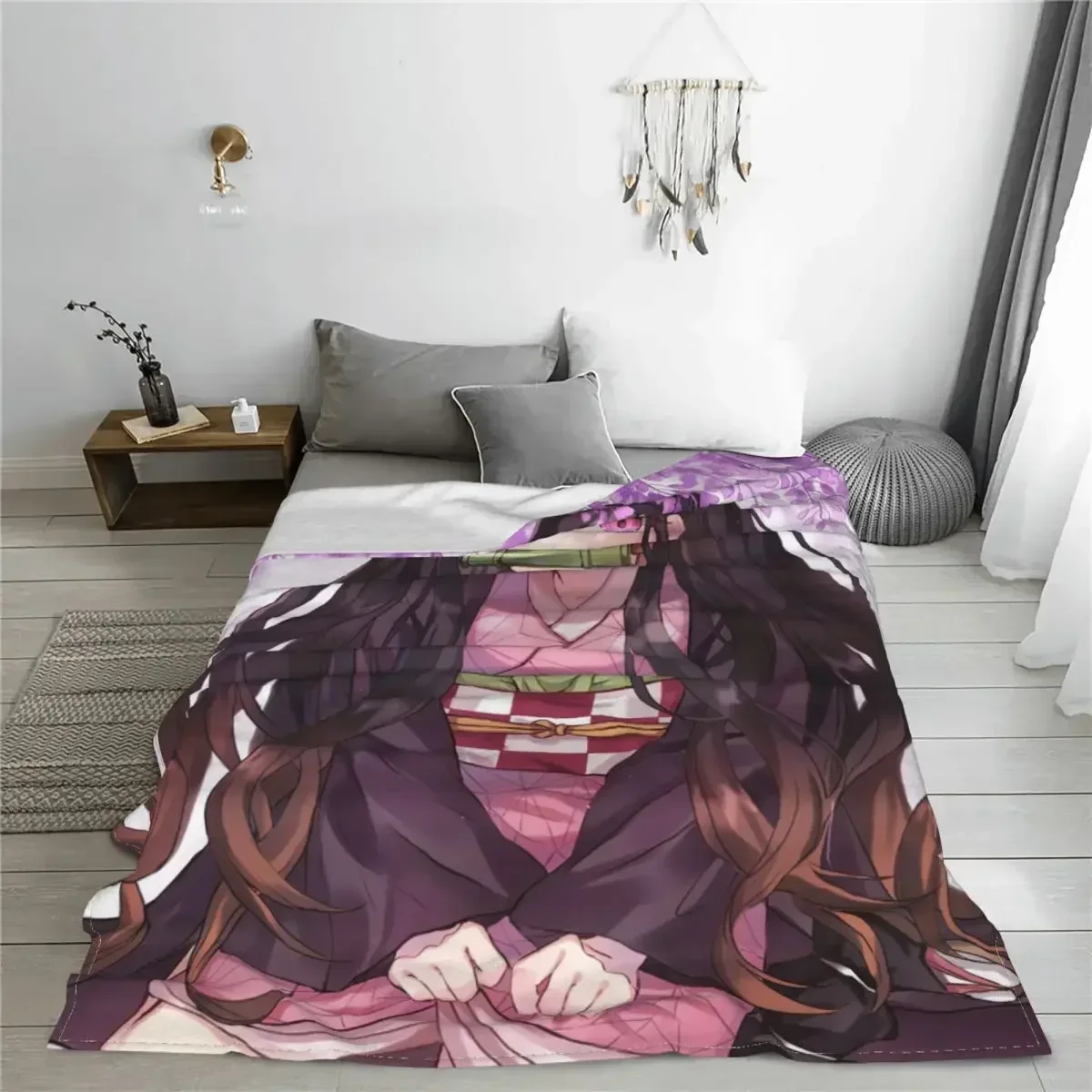 Demon Slayer Anime Kimetsu No Yaiba Knitted Blankets Kamado Nezuko Devil's Blade Flannel Throw Blanket Home Couch Decor Bedsprea