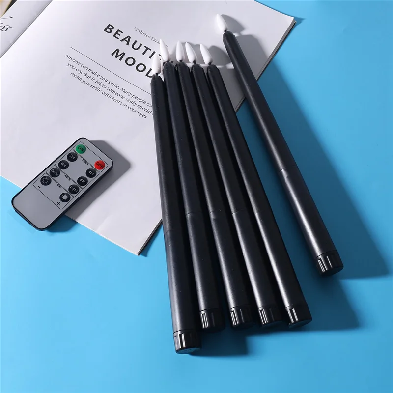 ABUP-30X Remote Halloween Taper Candles,Black Color Flameless Fake Pillar Candles,Battery Candles With Contain