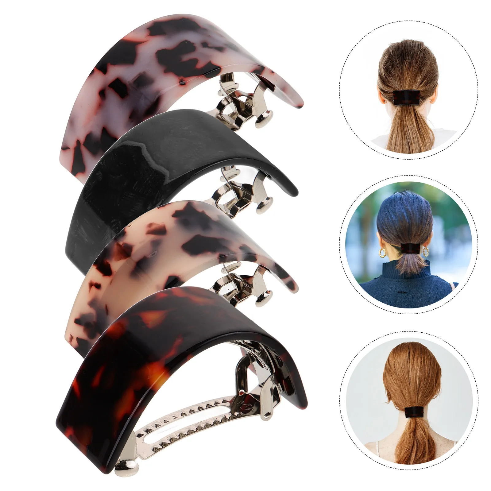 

4Pcs Tortoiseshell Hair Spring Clips Elegant Semicircle Hairpins Lightweight Ponytail Holder Women Headdress Party