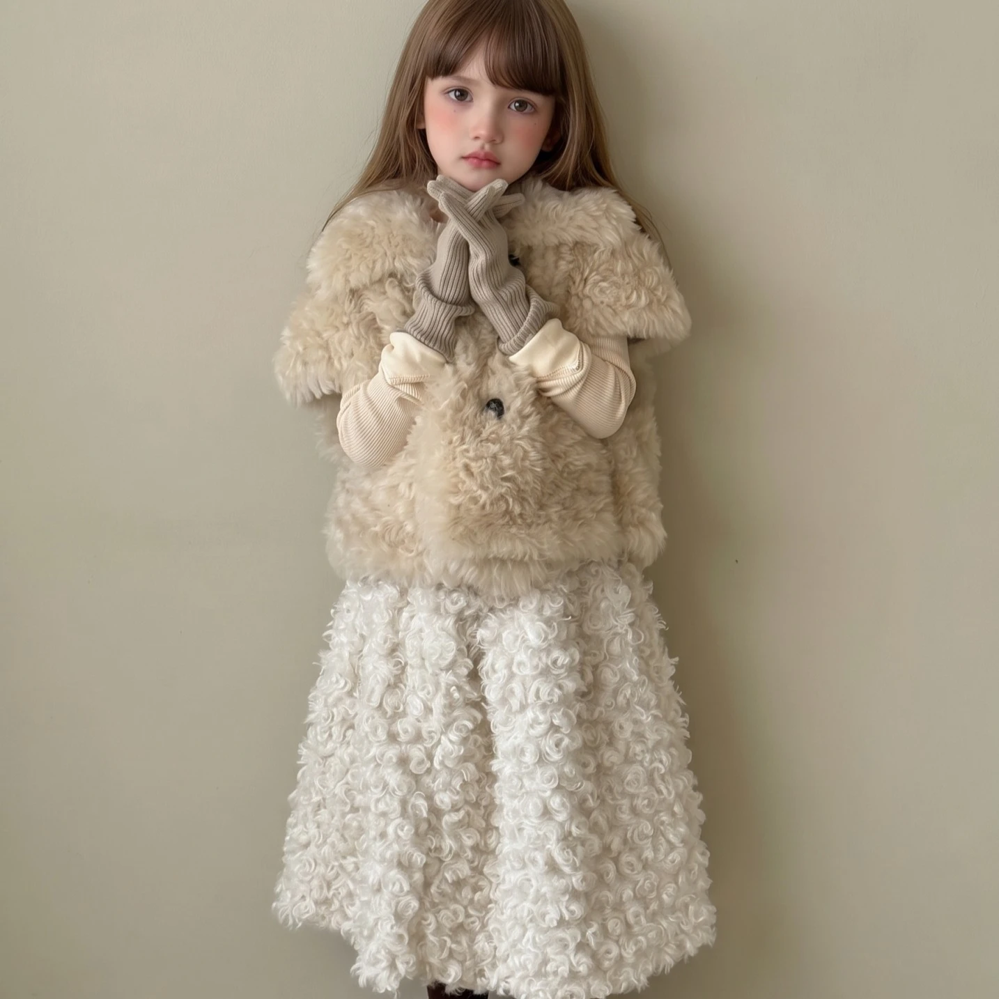 Girls' Suit 2026 Spring and Autumn New Children's Clothing Korean Style Baby Lamb Wool Soft Vest Wool Circle Skirt Two-piece Set