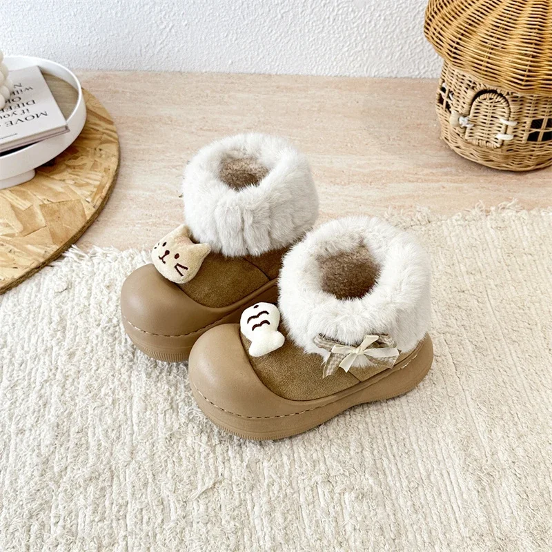 

Children Cotton Short Boots for Girls 2025 Winter New Fashion Korean Style Soft Sole Non-slip Versatile Princess Leather Shoes