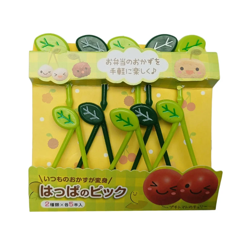 

10pcs/set Leaves Fruit Fork Picks Kids Snack Dessert Decoration Forks Toothpick For Bento Sandwich