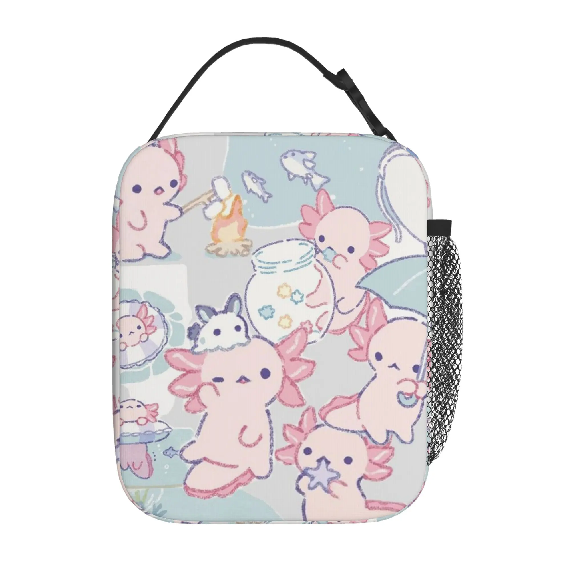 

Axolotls Enjoying Aquatic Adventures Printed Lunch Box Reusable Thermal Insulation Cooler Tote Bags for School Picnic Gifts