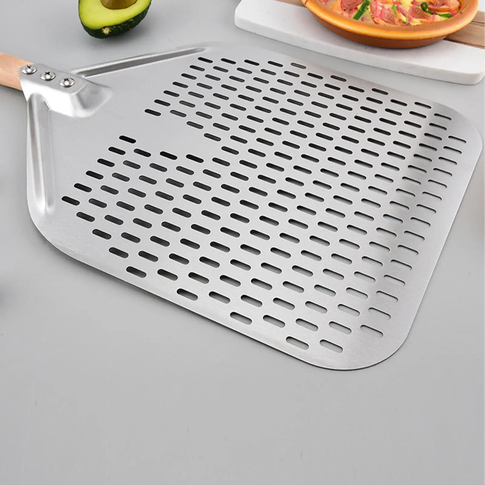 Pizza Spatula Perforated Heat-Resistant With Wooden Handle 12 Inch Oven Pizza Shovel For Home Baking Cooking Grilling Kitchen