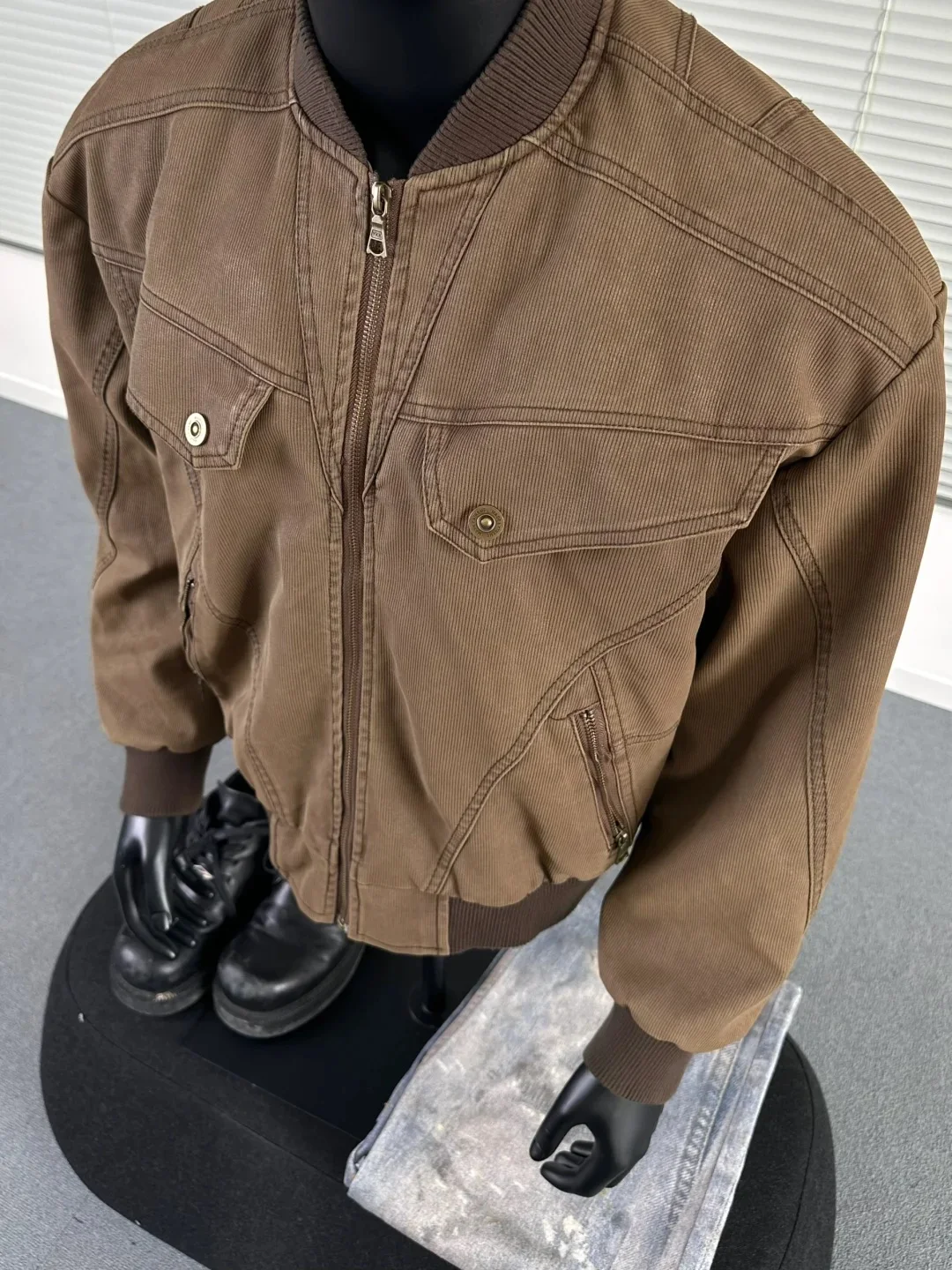 

Retro American Cleanfit Workwear Corduroy Jaet Loose Casual ex Autumn Outerwear Long Sve Baseball Collar Coat