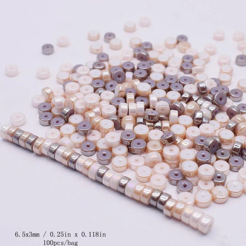 6.5x3mm 100pcs/bag Mixed-color Glass Beads Handmade Jewelry Making Spacer Beads Disk Flat Loose Spacer Beads For Jewelry Making