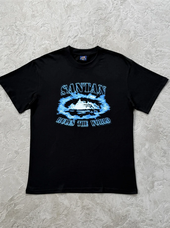 

Футболка унисекс Santana TheWorld с эффектом потертости, стильный брендовый топ, американский уличный стиль, черная винтажная футболка
