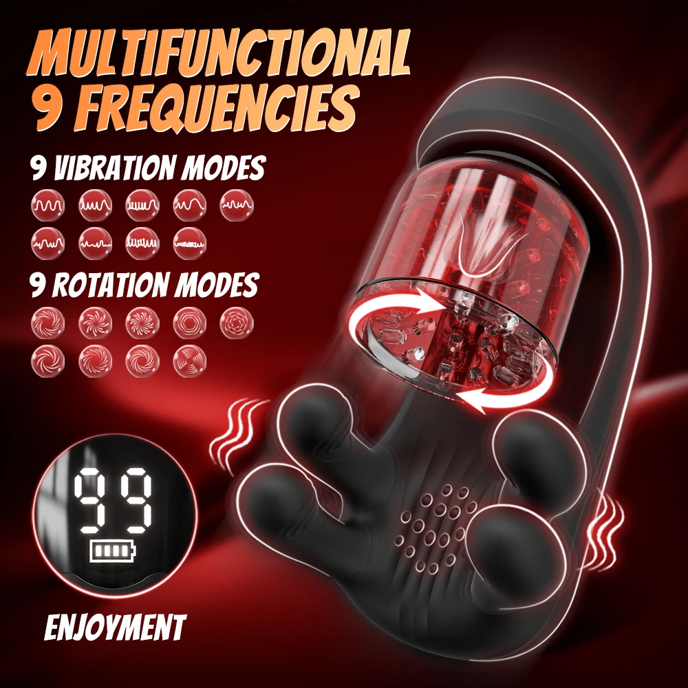 Penis Glans Training Finger Pinching Vibrator Massager 360° Rotation Tongue Licking Vibrator Penis Delay Trainer Adult Sex Toys