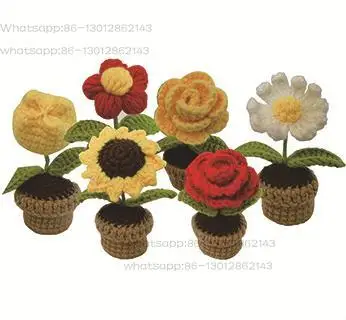 Crochet Kit Plant Series Rose Potted Plant Simple Handmade Knitting DIY Decorations Homemade Flower Ornaments Material Package