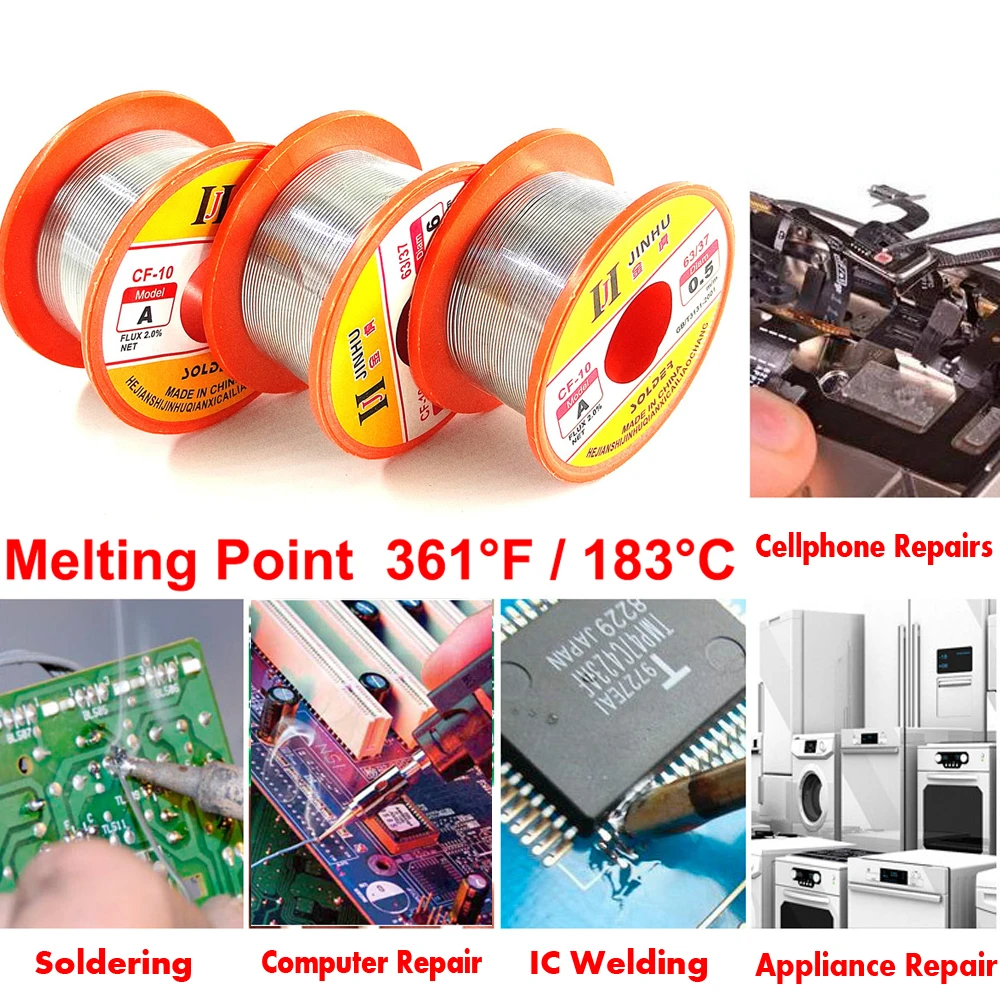 JINHU CF-10 Solder Wire Tin 0.5/0.6/0.8/1.0MM 63/37 FLUX 2.0% 45FT Core Solder Soldering-Wire Roll For diy