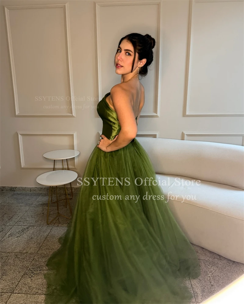 SSYTENS Elegant Green Evening Dresses Strapless Graduation Gown Prom Dress Special Occasions A Line Formal Party Gown Customized
