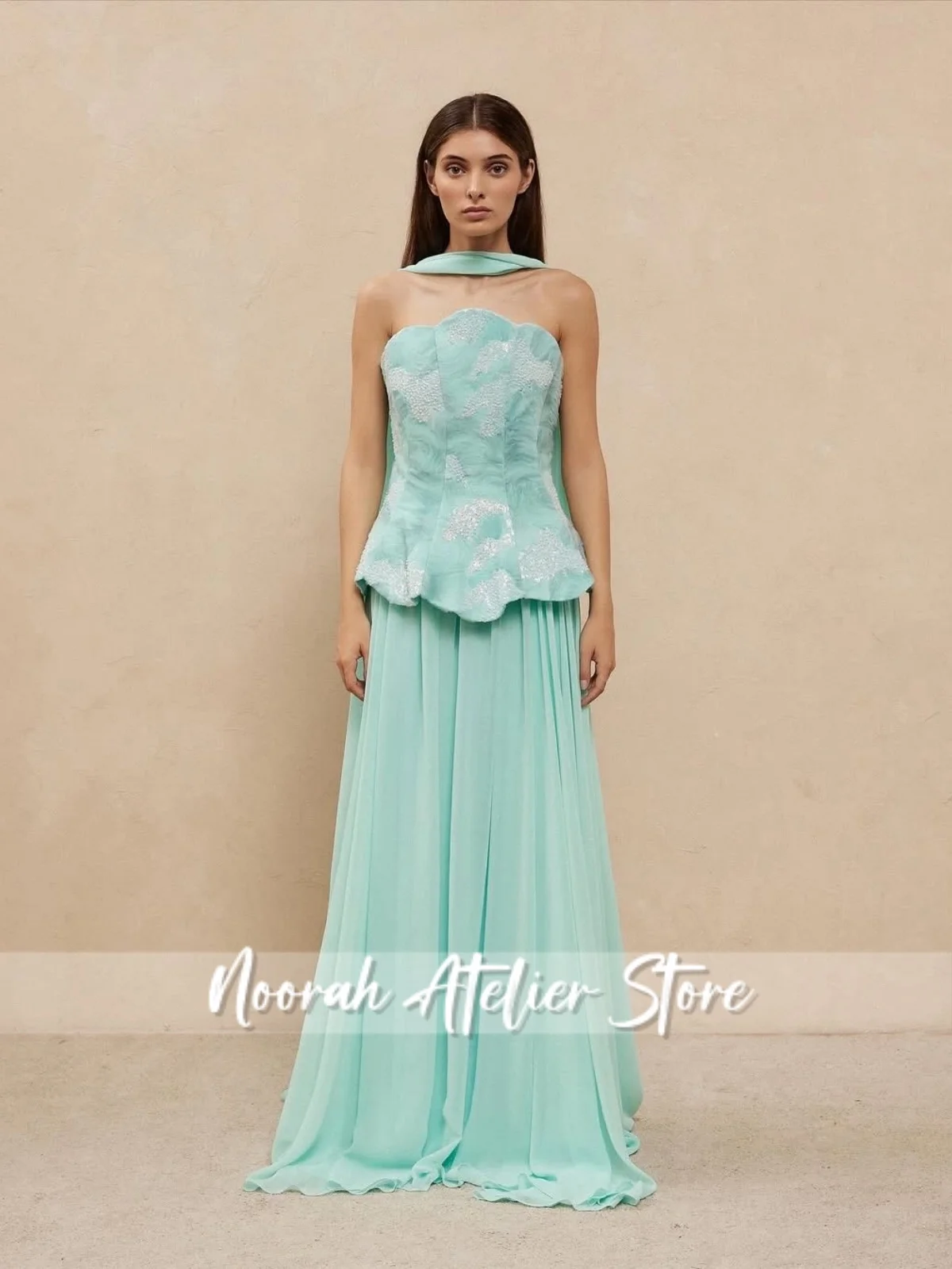 Nowe Zielone Sukienki Wieczorowe Bez Ramiączek z Koralikami luksusowe 2026 Szal  فساتين اعراس وسهرات Sukienka na Przyjęcie Weselne