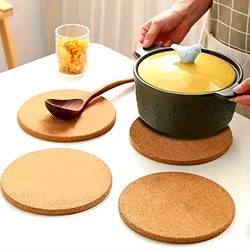 4Pcs Kitchen Heating Pads Cork Trivet Set Heat Resistant Thick Cork Coasters Hot Dishes Table Mat Round Cork Coaster Placemats