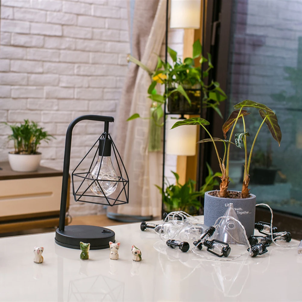 

1pc Retro Table Light Iron Material LED Copper Wire Decorative Hollow American Style Powered