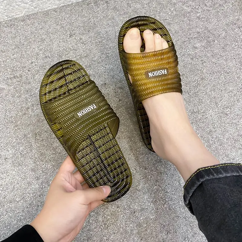 2026 Men's Crystal Rubber Sole Breathable Anti-Slip Odor-Resistant Summer Slippers for Home Bathroom Indoor Outdoor Wear