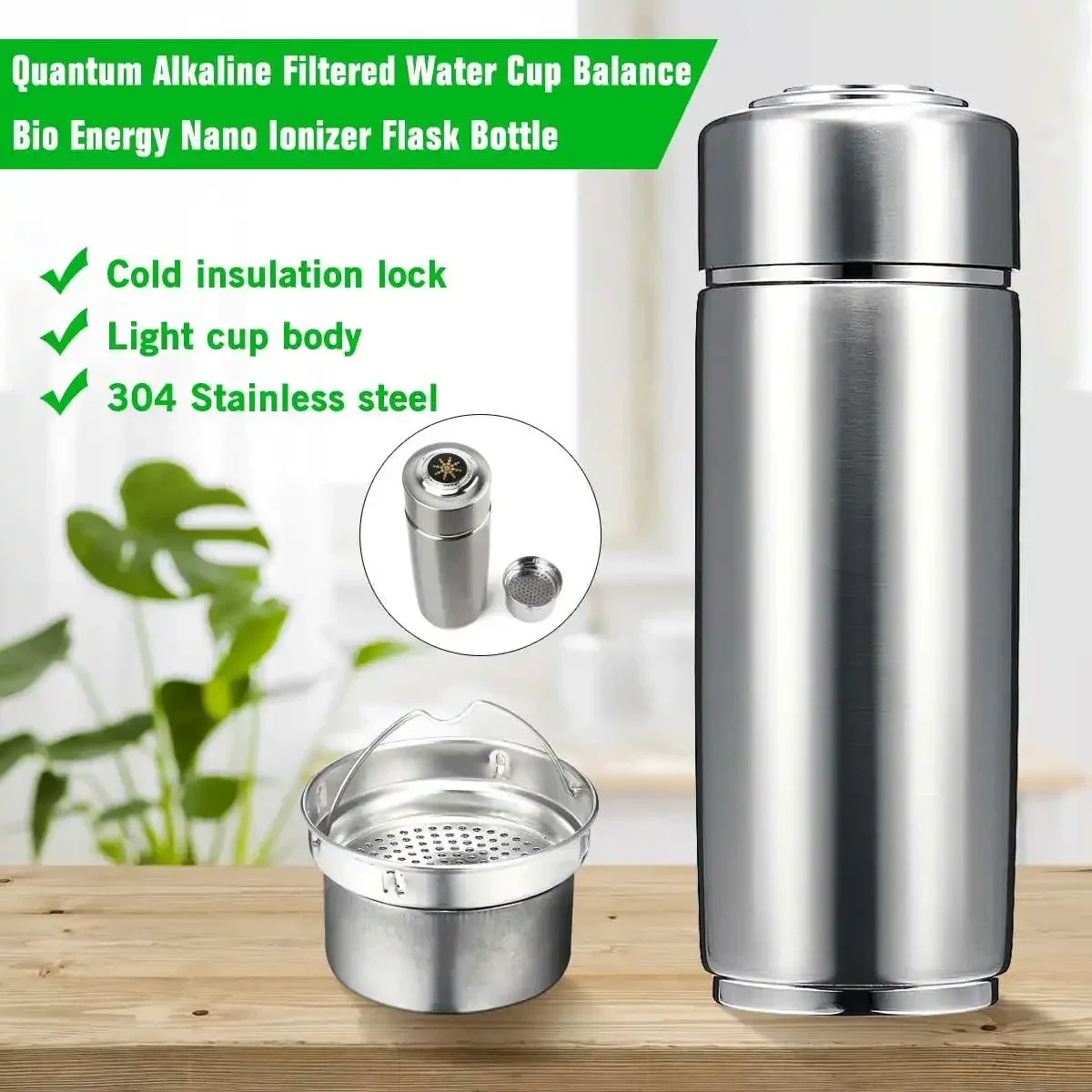 Micro-electrolysis Energy Health Cup Stainless Steel Quantum Alkaline Filtered Water Cup Energy Ionizer health Bottle 400ml