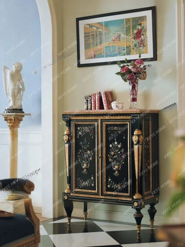 style painted dining side cabinet, colorful hard stone inlaid walnut side cabinet, retro storage decorative cabinet