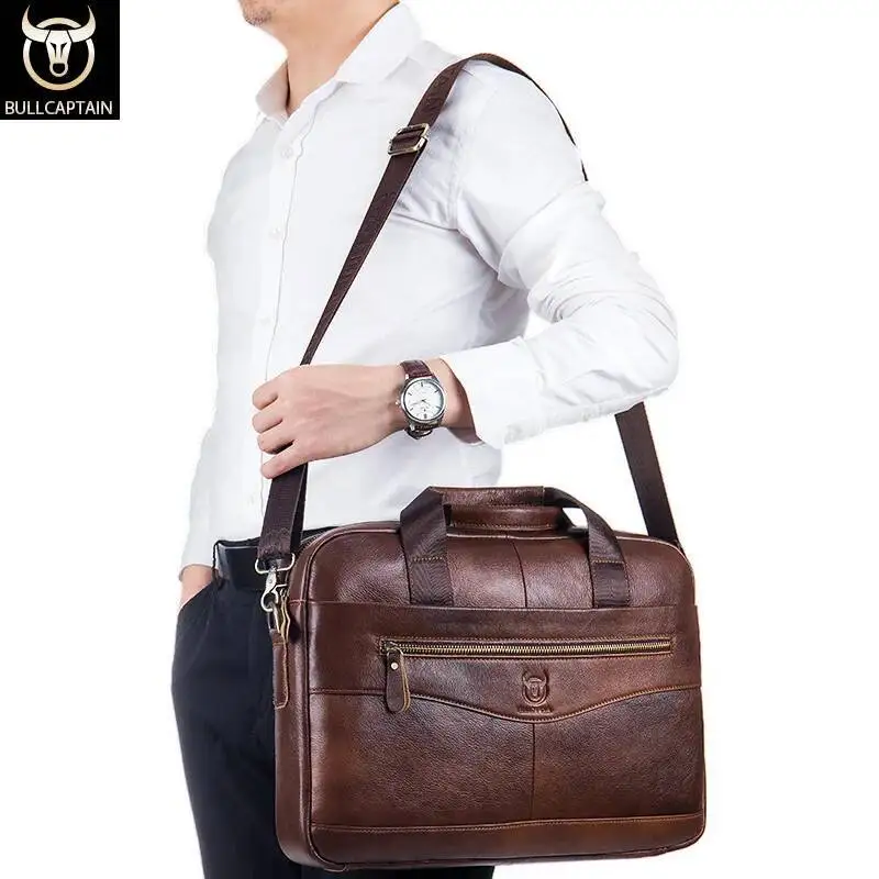 Shoulder Messenger Bags Genuine Leather 14-Inch Laptop Bag's Men's Briefcase Office Business Handbag