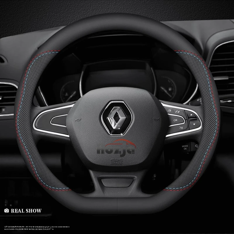 

Car Leather Steering Wheel Cover for Renault Grand Koleos Kardian QM6 Kangoo Kiger Megane Captur Triber Trafic Auto Accessories