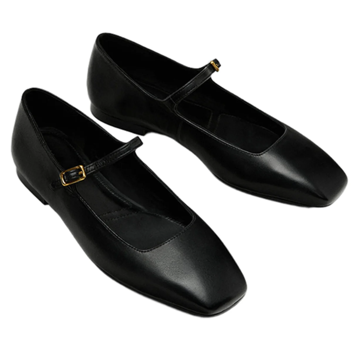 

Dave&Di Fashion Ladies Mary Jane Shoes Minimalist Women's Loafers Shoes French Retro Square Toe Black Color Genuine Leather Flat