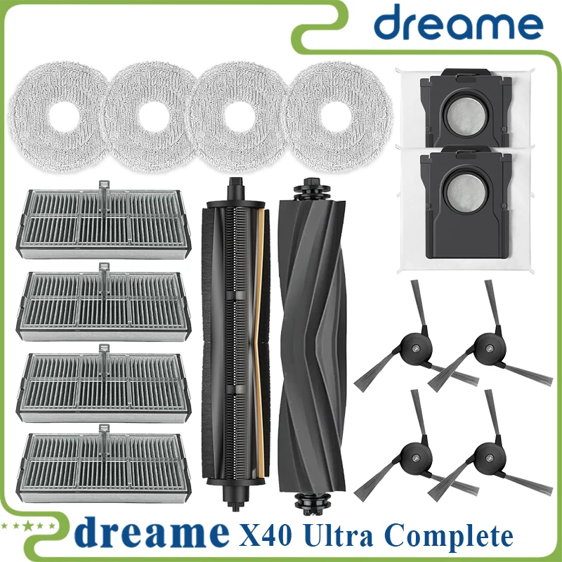 Dreame X40 Ultra Complete / X40 Ultra / X40 Pro / S30 Pro Ultra Vacuum Parts Main Roller Side Brush Hepa Filter Dust Bag