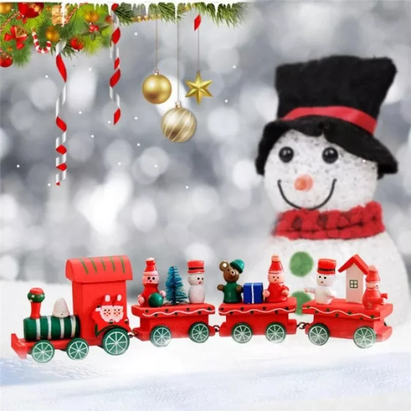 Wooden Christmas Train Toys Xmas Ornaments Merry Christmas Decor Happy New Year 2023 Creative Kids Child Gifts Small Wood Train