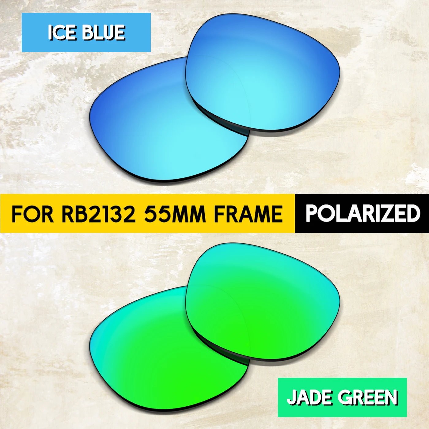2 pairs Polarized Replacement Lenses for RB2132 55mm Sunglasses - 100% UVA UVB