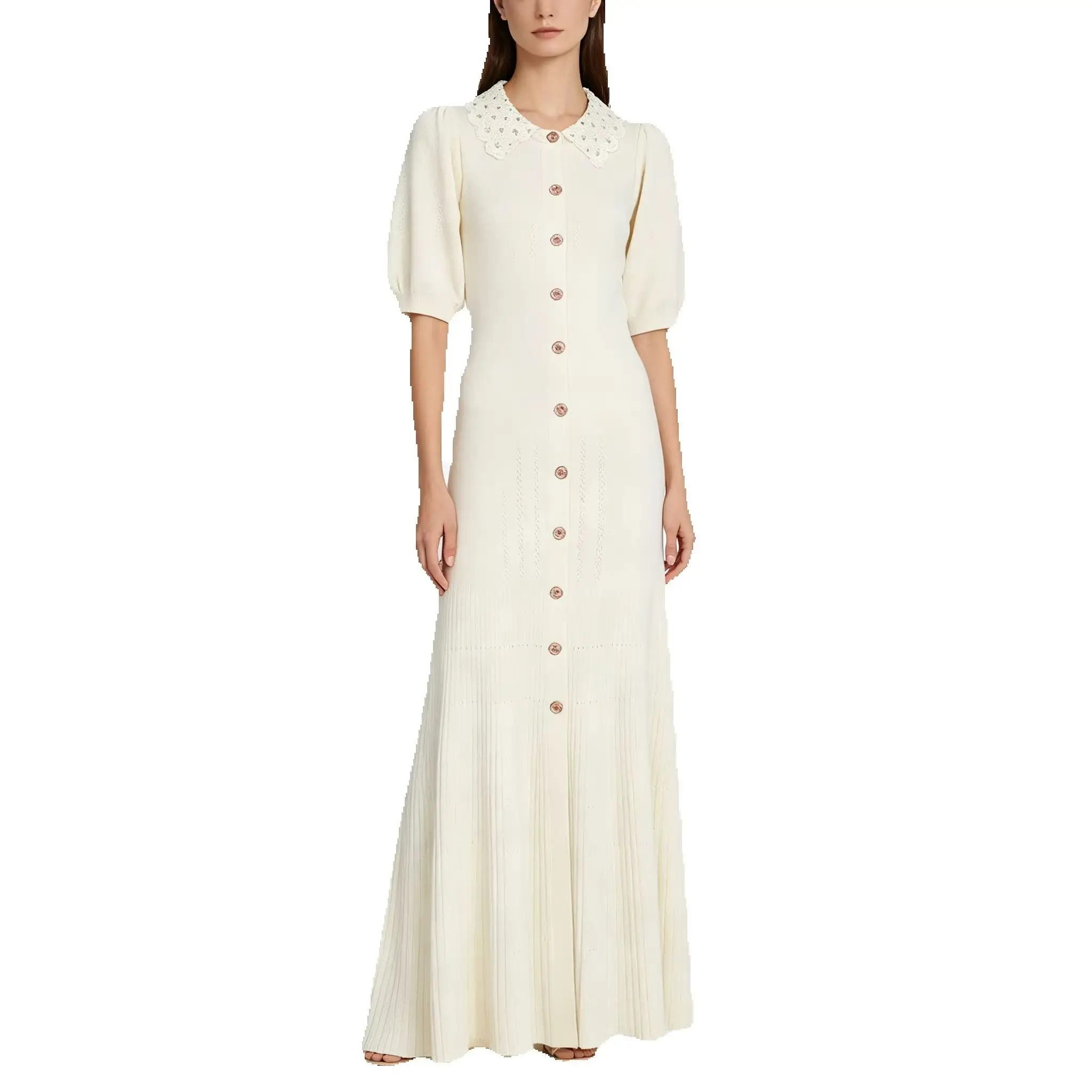 25323 High Quality Spring And Autumn New Fashionable Women's Lantern Sleeve Knitted Popular Slimming Embroidered Collar Dress