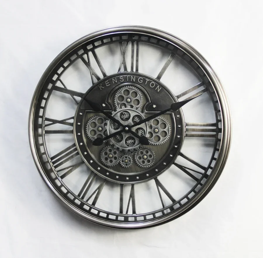 

Oversized Large Industrial Loft Metal Moving Gear Wall Clock for Modern Living Room Decor