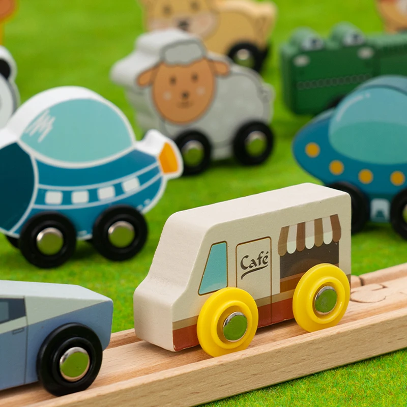 Children\'s Wooden Track Toy Cart Animal Car Boat Spaceship,Toy Track Gaming Scene Accessories Compatible Wooden Track k63