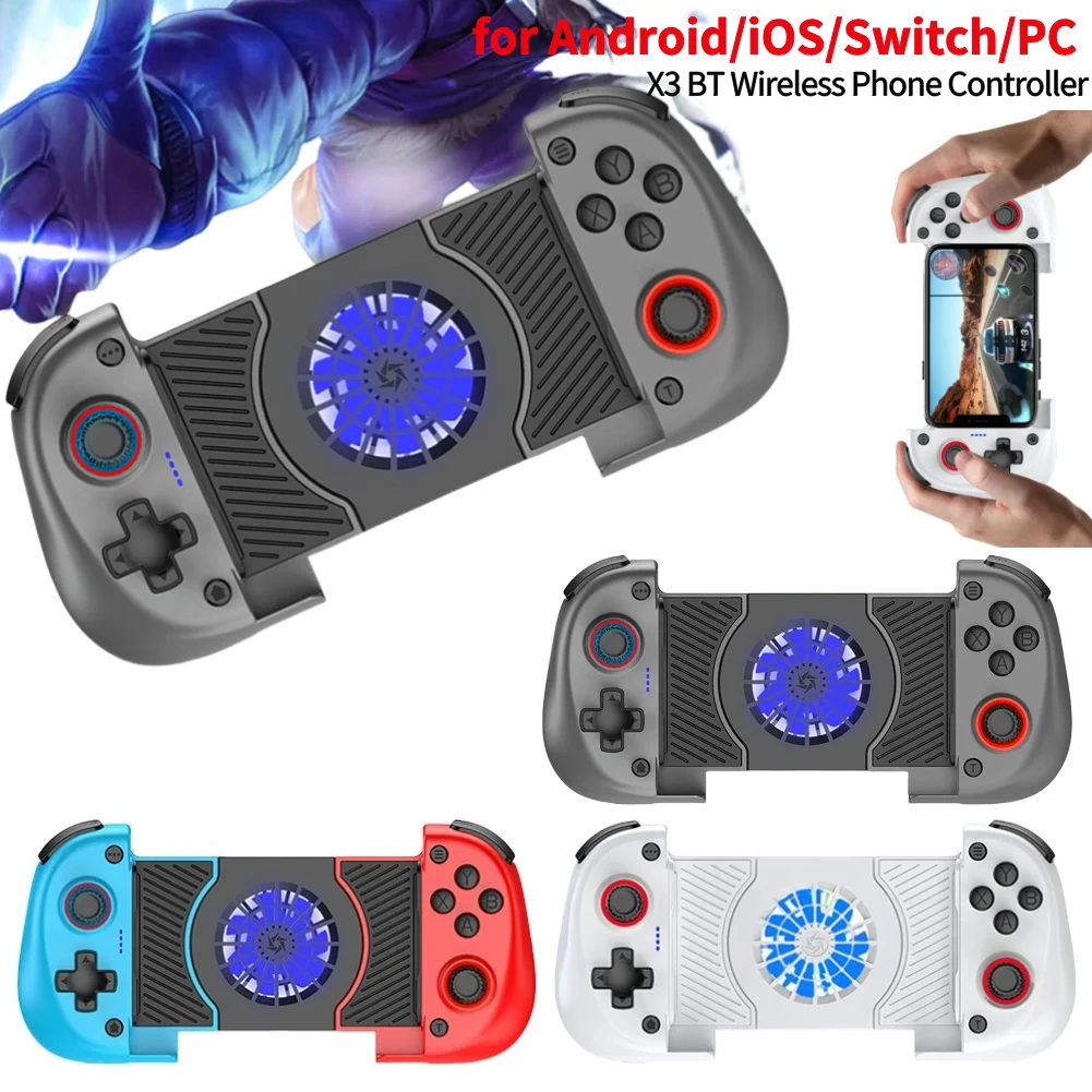 X3 Mobile Phone Gaming Controller with Cooling Fan Bluetooth-Compatible Hall Effect Joystick Vibration for Android/iOS/PC/Switch