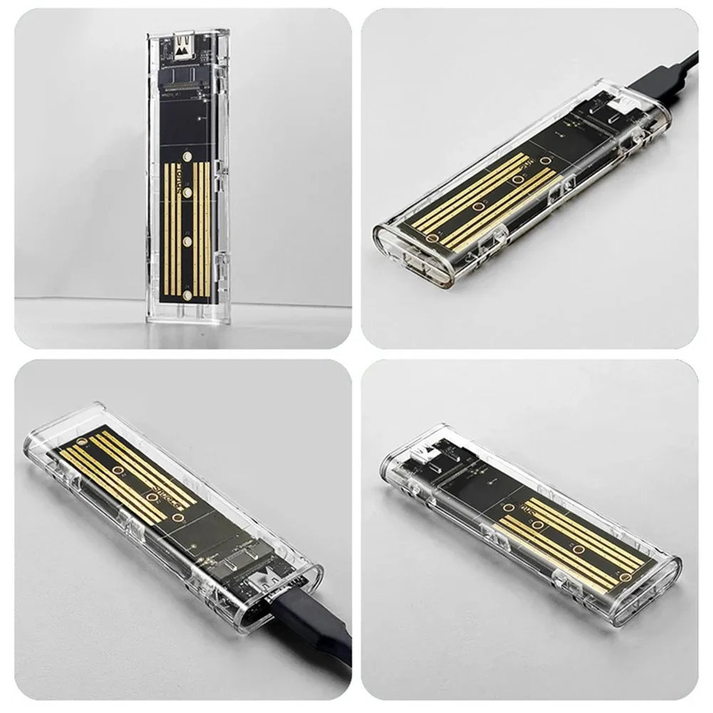 M.2 NVME PCIe NGFF SATA SSD Case USB3.1 Gen1 10Gbps TypeC Transparent SSD Enclosure External SSD Adapter for 2230/2242/2260/2280