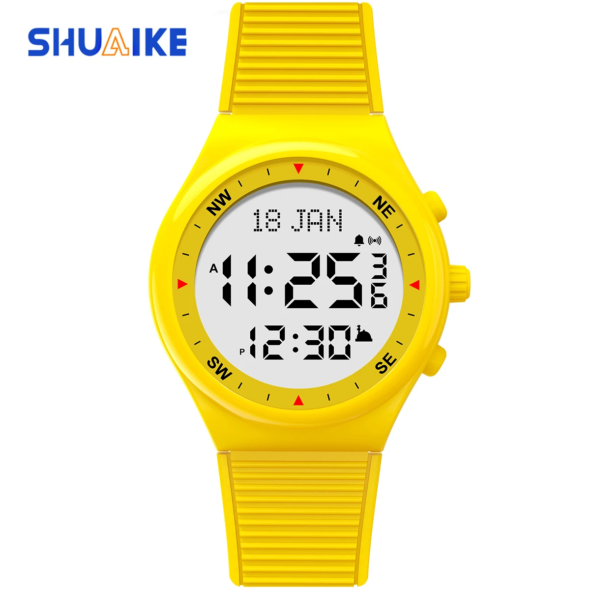 Muslim prayer waterproof watch with pilgrimage compass and night light sports watch, fashionable bookmark function watch