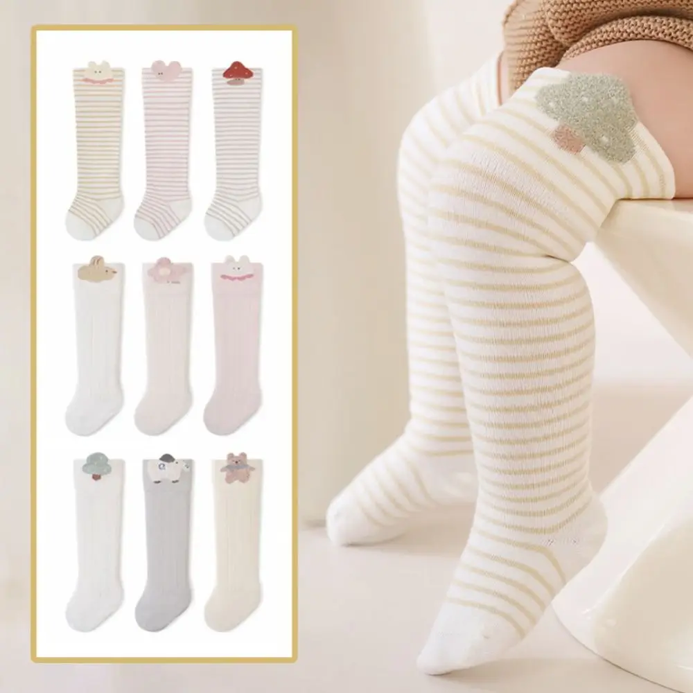 

3Pairs Warm Long Tube Calf Socks Baby Cotton Cute Animals Infant Cotton Stockings Toddle Stripe Cartoon Above Knee Socks Kids
